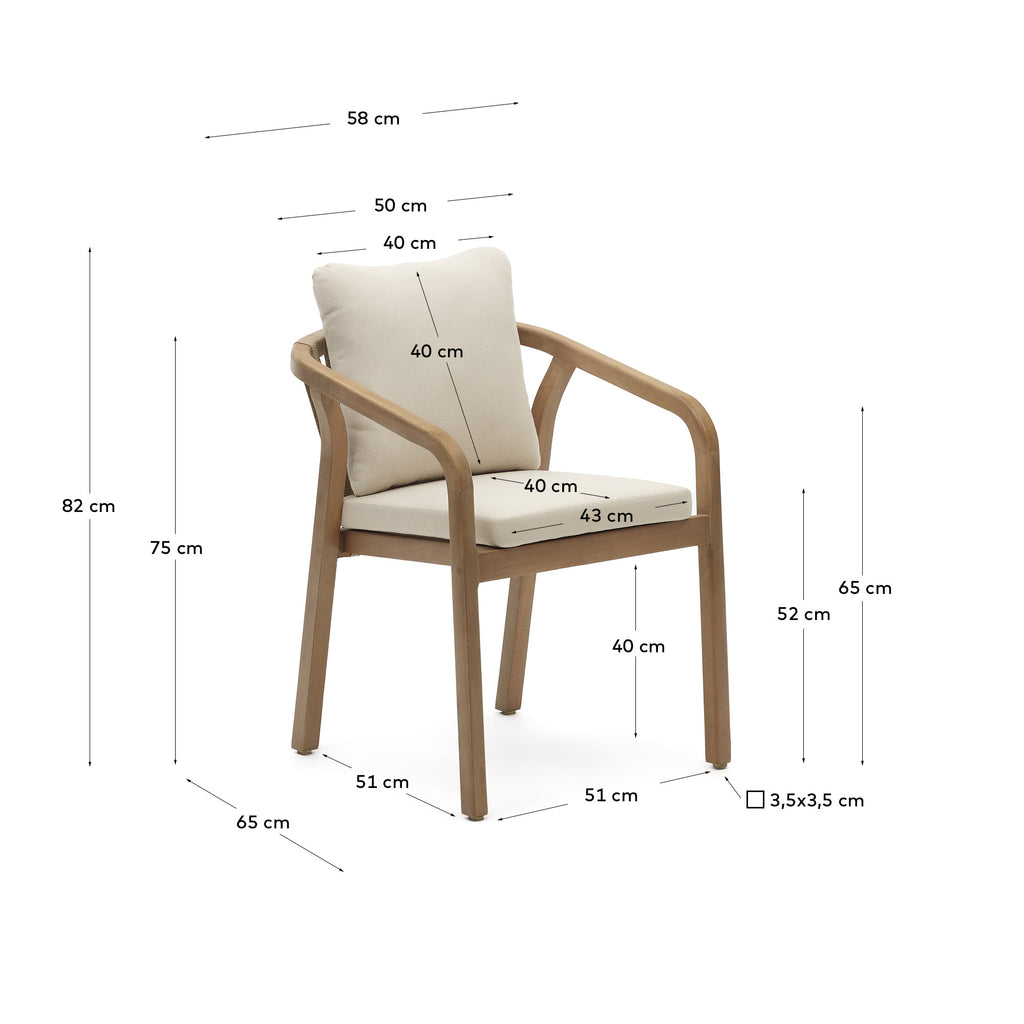 Malaret stackable chair in solid eucalyptus and beige cord, FSC