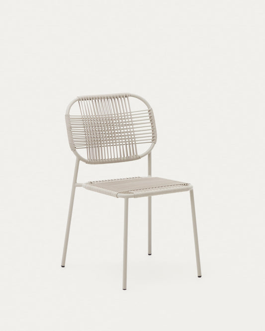 Talaier stackable outdoor chair  made of synthetic rope and galvanized steel in beige finish