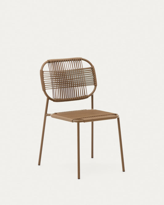 Talaier stackable outdoor chair made of synthetic rope and galvanized steel in brown finish