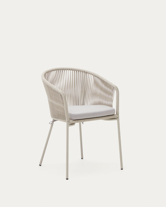 Yanet chair with synthetic rope in ecru and galvanized steel legs