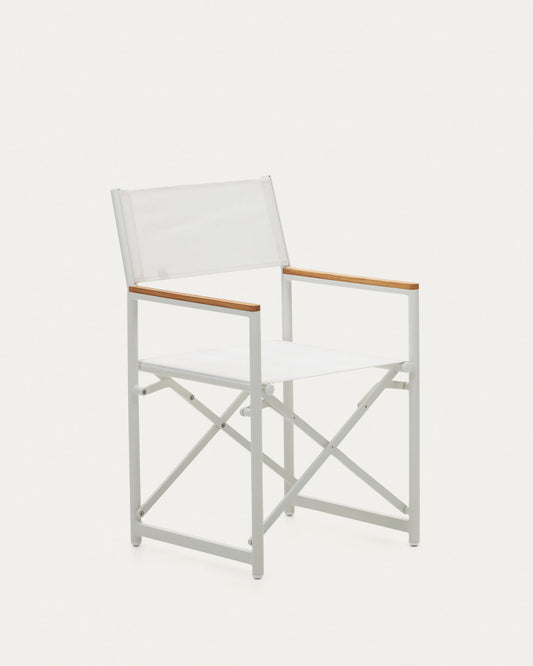 Llado white aluminium folding chair with solid teak armrests 100% outdoor suitable