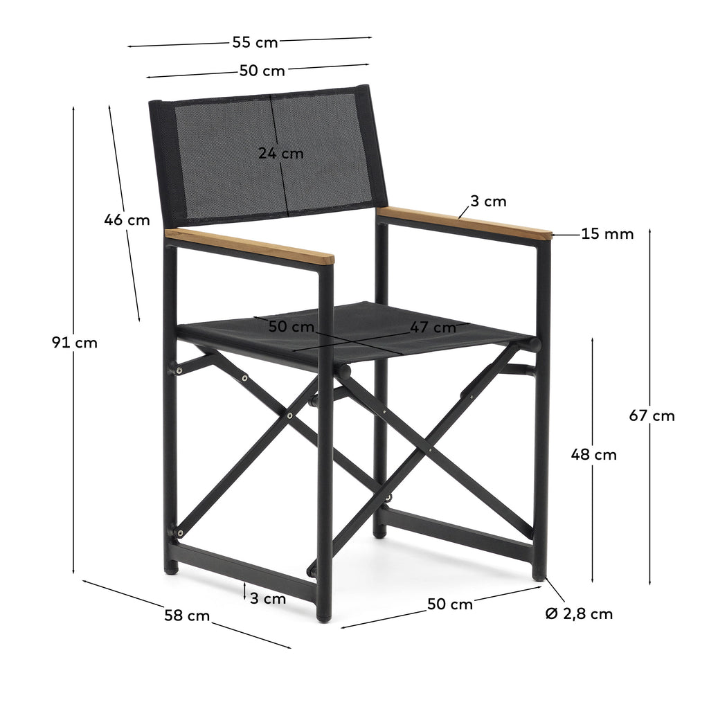 Llado black aluminium folding chair with solid teak armrests 100% outdoor suitable