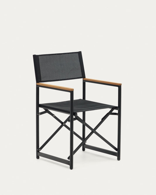 Llado black aluminium folding chair with solid teak armrests 100% outdoor suitable