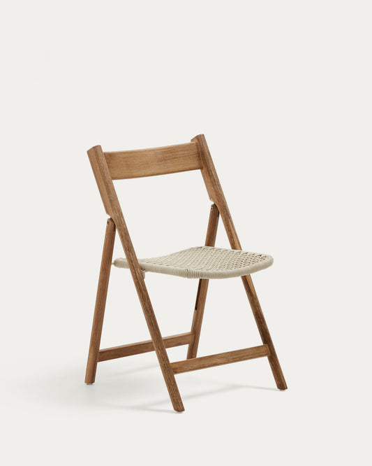 Dandara solid acacia wood folding chair, steel structure and white cord, FSC 100%