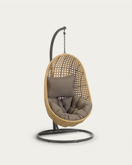 Cira hanging armchair with dark grey base with natural finish