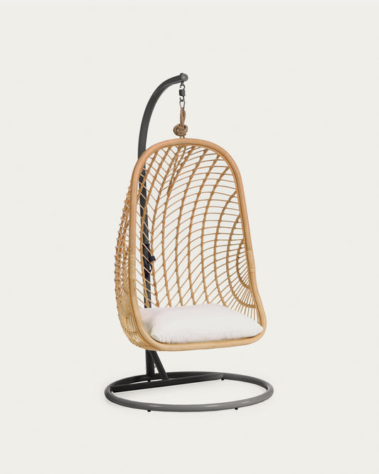 Ekaterina dark grey hanging armchair with foot in rattan