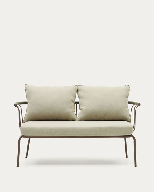 Salguer sofa in green cord and steel with a brown painted finish, 134 cm