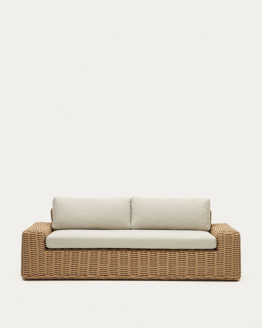 Portlligat 3 seater faux rattan outdoor sofa in a natural finish