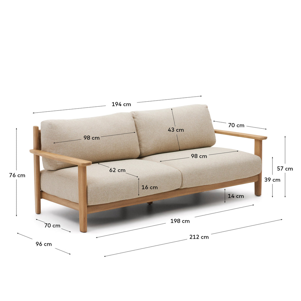 Tirant 3-seater sofa made from solid teak wood 212 cm FSC 100%