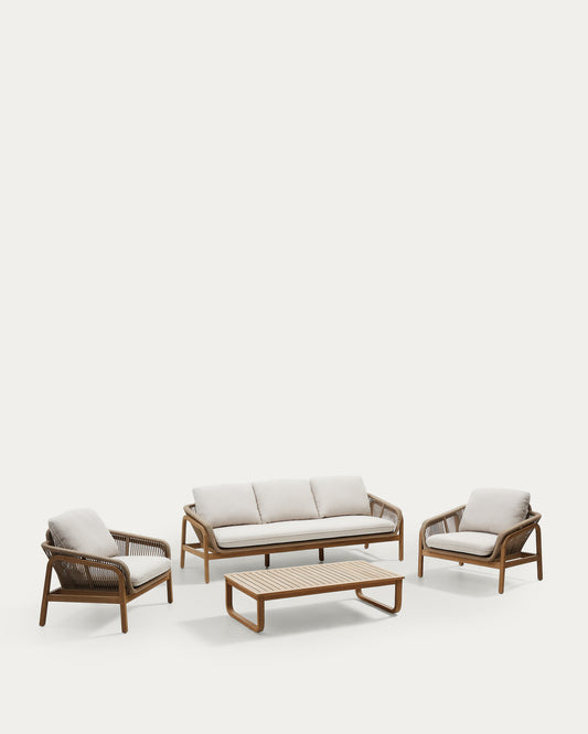 Vellana set: 3-seater sofa, 2 armchairs and coffee table made from FSC 100% solid acacia w