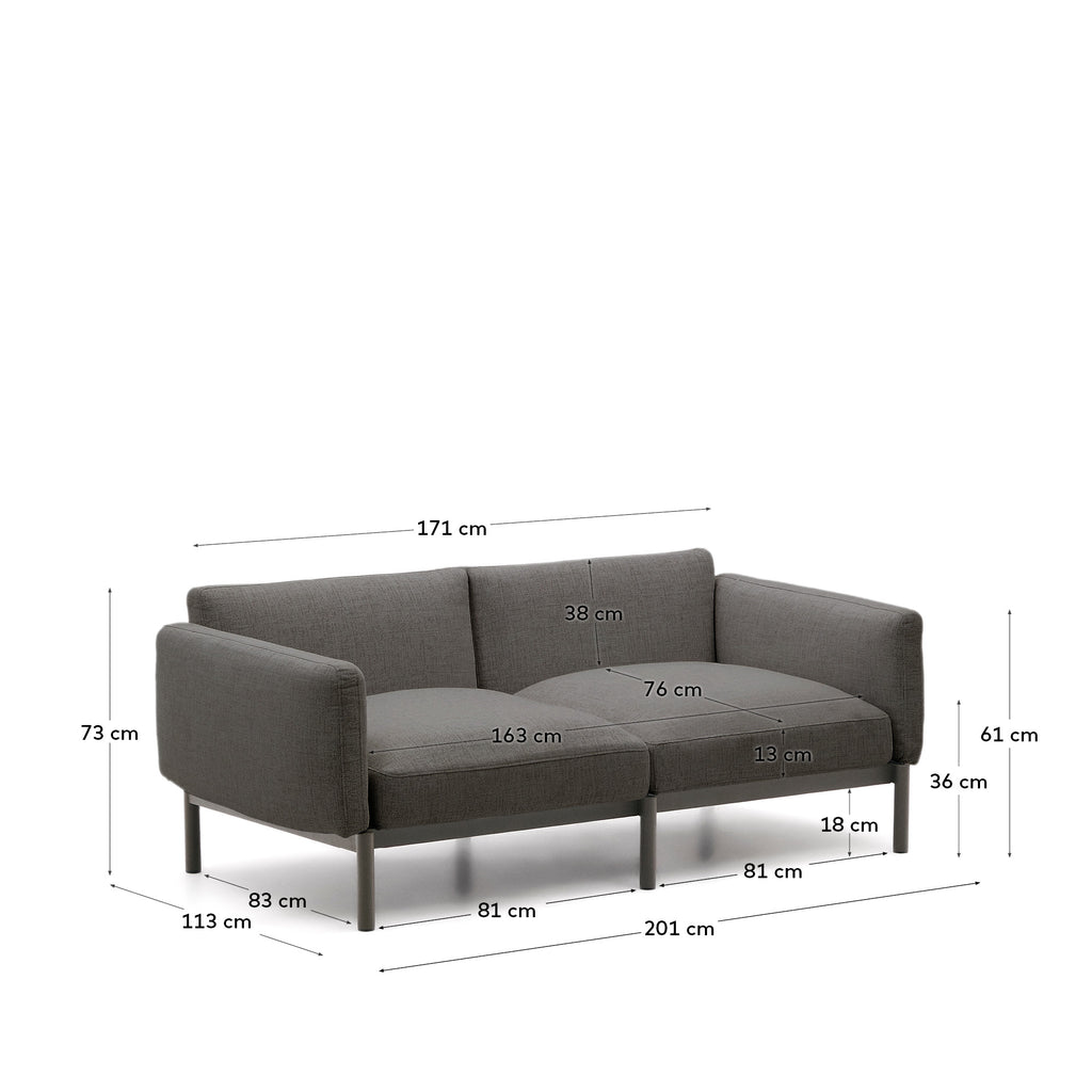 Sorells modular 2-seater outdoor sofa in aluminium with grey finish 201 cm