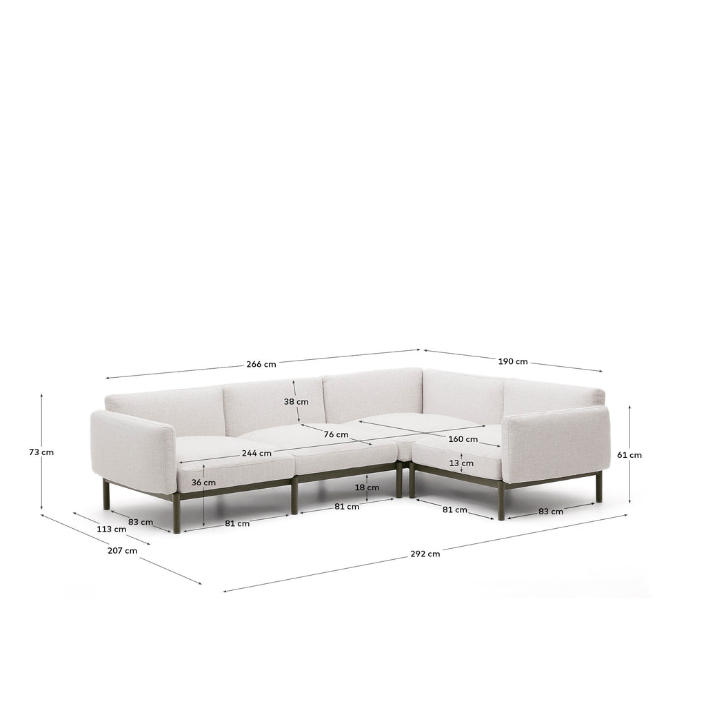 Sorells modular 5-seater outdoor corner sofa in aluminium with green finish 276 x 191,5 cm