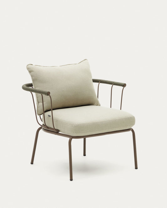 Salguer armchair in green cord and steel with a brown painted finish