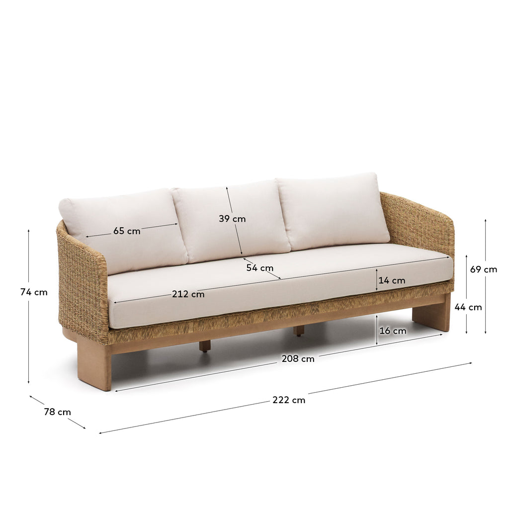 Xoriguer 3-seater sofa in synthetic rattan and solid eucalyptus wood, 223 cm FSC 100%