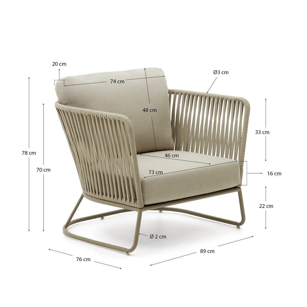 Saconca outdoor armchair made of cord and green galvanised steel