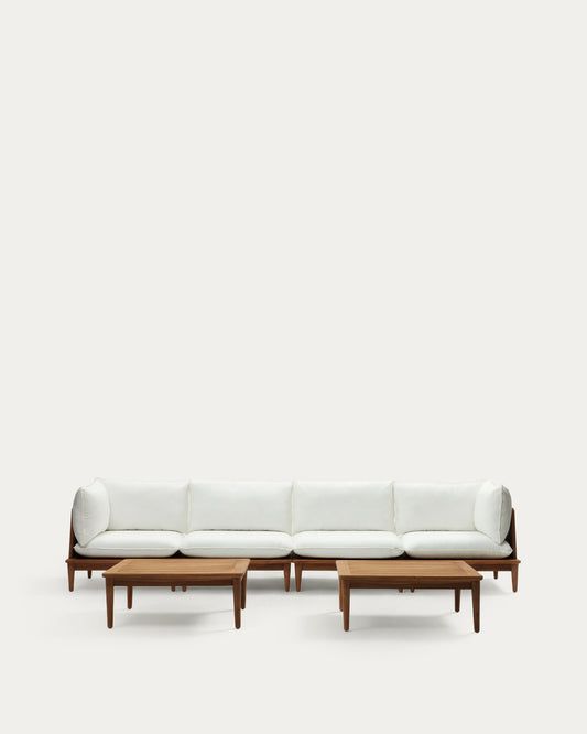 Portitxol set of 2 corner armchairs, 2 armchairs and 2 coffee tables in solid teak