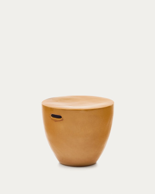 Mesquida outdoor side table made of ceramic with glazed mustard finish Ø 45 cm