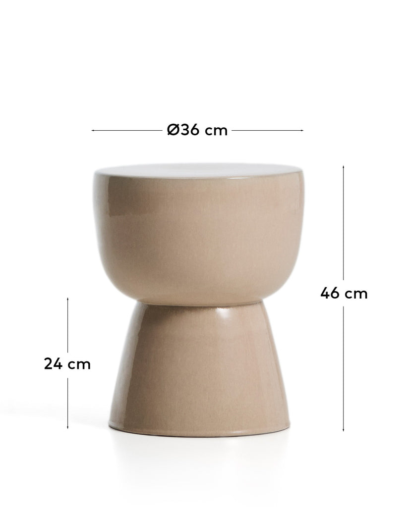 Mesquida outdoor side table in ceramic with glazed ecru finish Ø 36cm