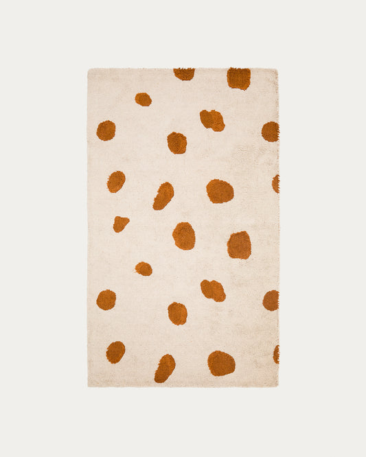 Tandani beige cotton rug with orange cheetah design 90 x 150cm