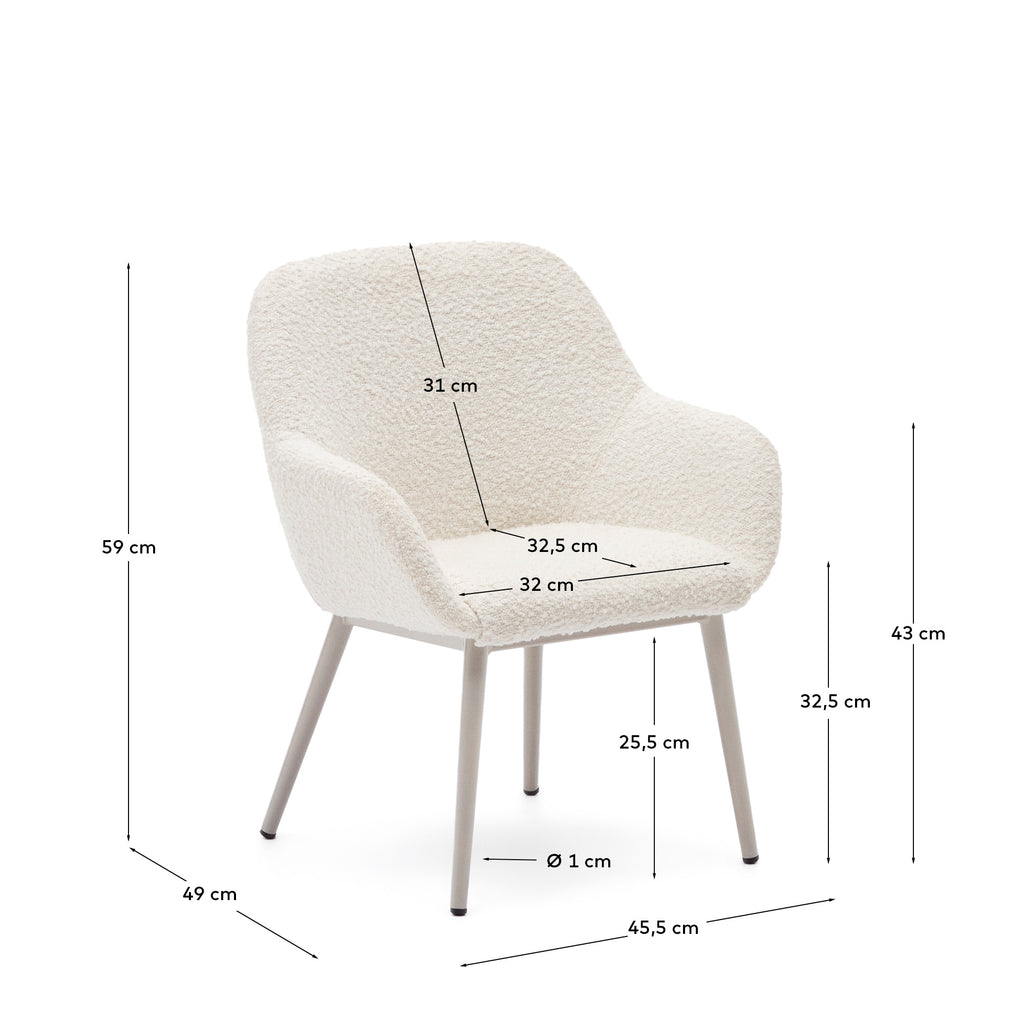 Konna children's chair in white bouclé with steel legs and a beige finish