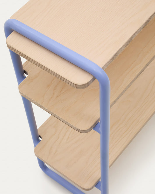 Tinn ash veneer shelf with a blue metal structure, 70 x 60 cm