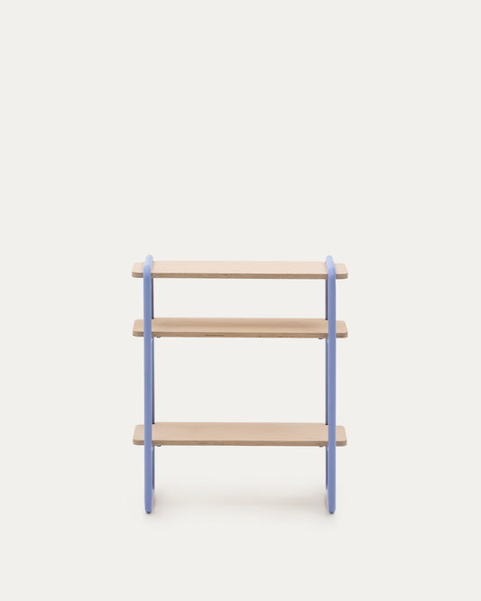 Tinn ash veneer shelf with a blue metal structure, 70 x 60 cm