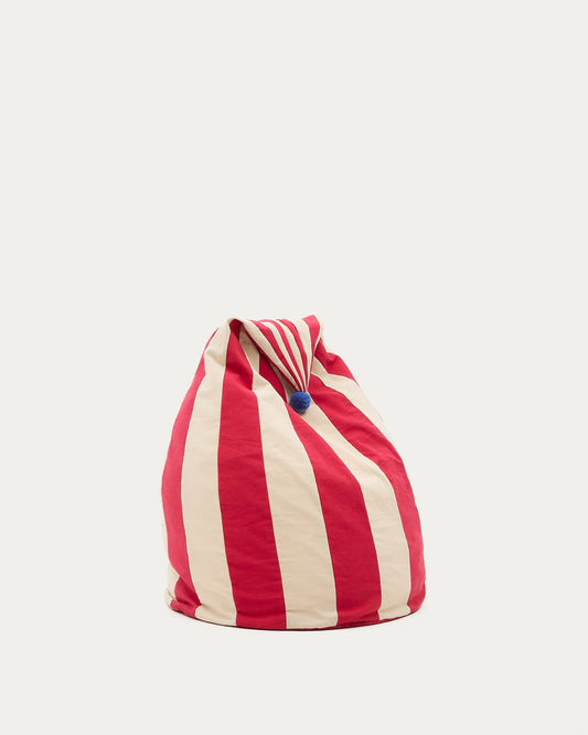 Olvi red and beige, cotton pouffe with blue tassel, Ø 60 cm