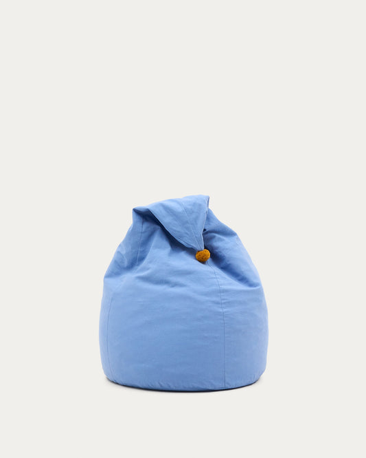 Olvi blue, cotton pouffe with mustard-coloured tassel, Ø 60 cm