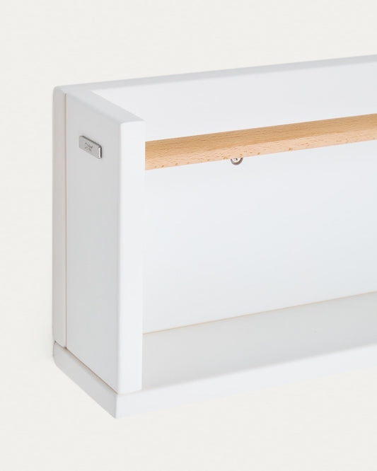 Shantal solid beech wood shelf in white finish, 64 x 20 cm