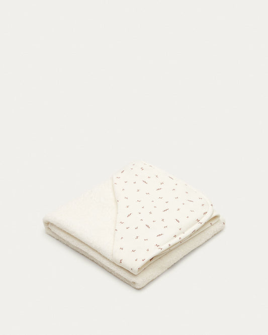 Deya baby towel cape in white cotton with patterns