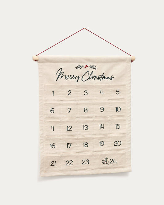 Uarda Advent Calendar in 100% white cotton with embroidery, 56 x 65 cm