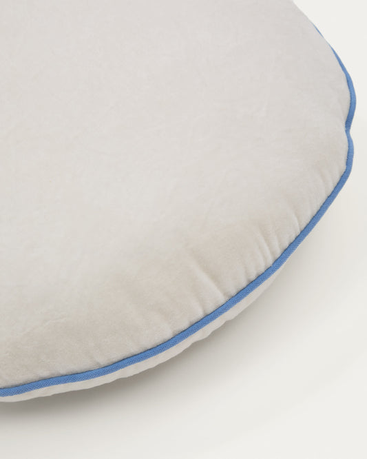 Saya white and blue, round cotton cushion, Ø 40 cm