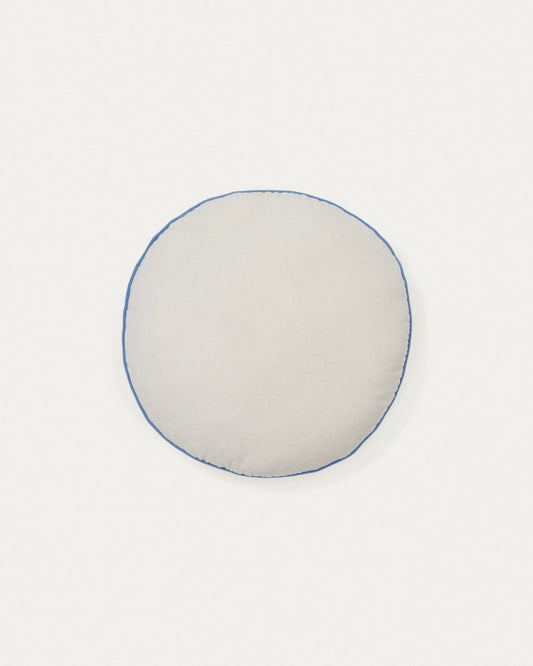 Saya white and blue, round cotton cushion, Ø 40 cm