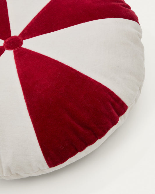 Odet white and red, round cotton cushion, Ø 45 cm