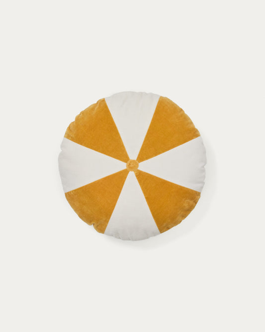 Odet white and mustard-coloured, round cotton cushion, Ø 45 cm