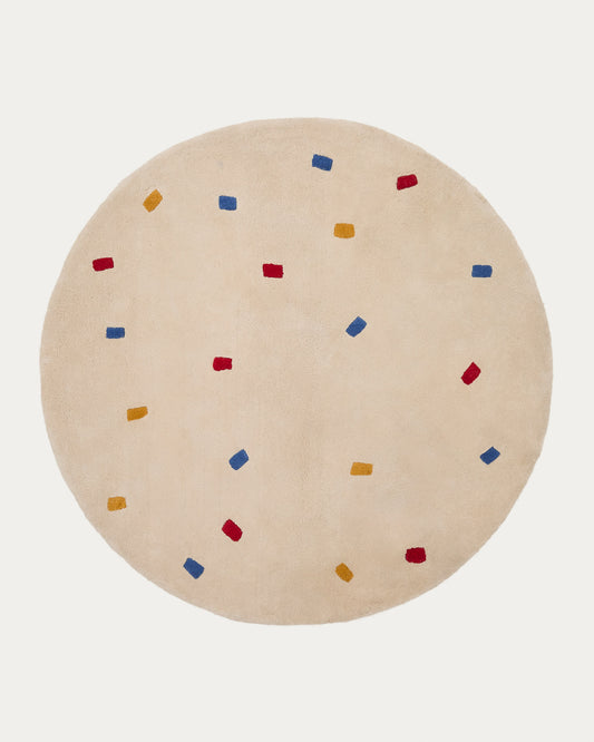 Luli white, 100% cotton rug with multi-coloured dots, Ø 120 cm