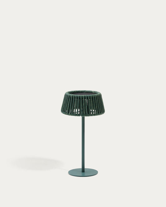 Aldet outdoor solar table lamp in turquoise rope cord