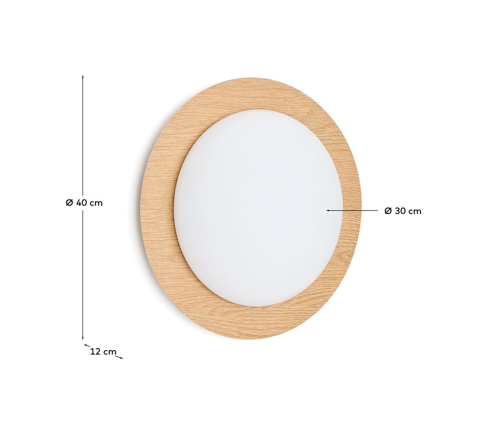 Novae ceiling lamp in light wood-effect brushed steel and frosted glass Ø 40 cm