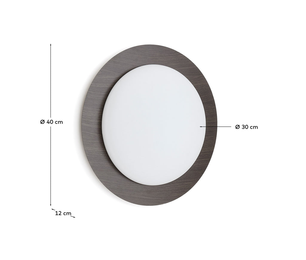 Novae ceiling lamp in dark wood-effect brushed steel and frosted glass Ø 40 cm