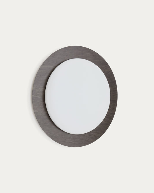 Novae ceiling lamp in dark wood-effect brushed steel and frosted glass Ø 40 cm