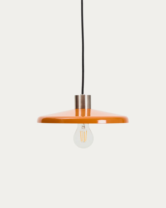 Nuvira ceiling lamp in light grey brushed metal with orange lampshade
