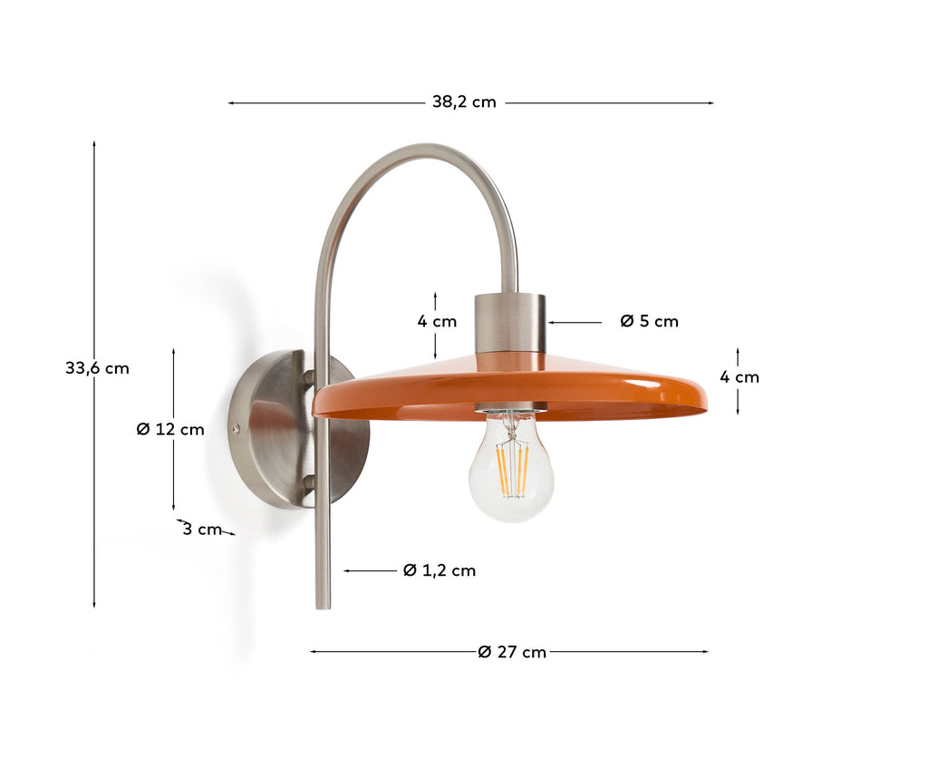 Nuvira wall light in light grey brushed metal with orange lampshade