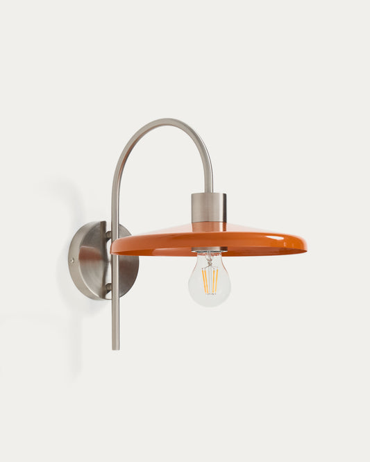 Nuvira wall light in light grey brushed metal with orange lampshade