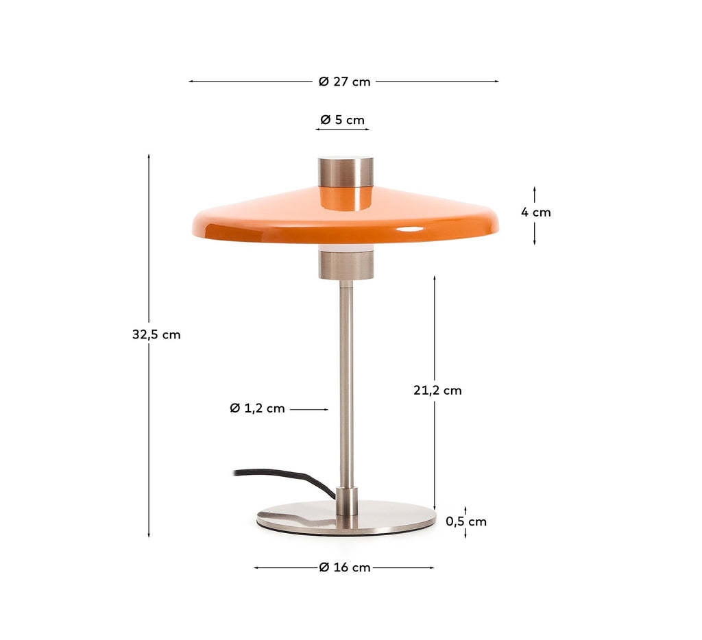 Nuvira table lamp in light grey brushed metal and orange lampshade