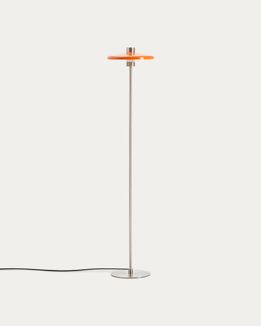 Nuvira floor lamp in light grey brushed metal and orange lampshade