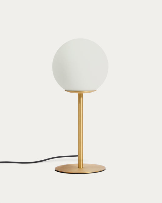 Brisia metal table lamp with brushed brass finish and 1 frosted glass ball Ø15cm