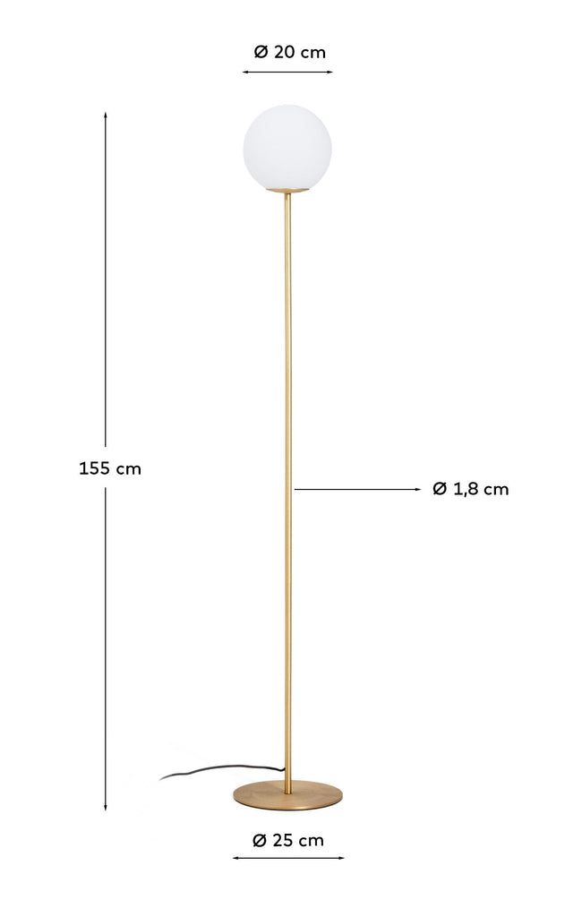 Brisia metal floor lamp with brushed brass finish and 1 frosted glass ball Ø25cm