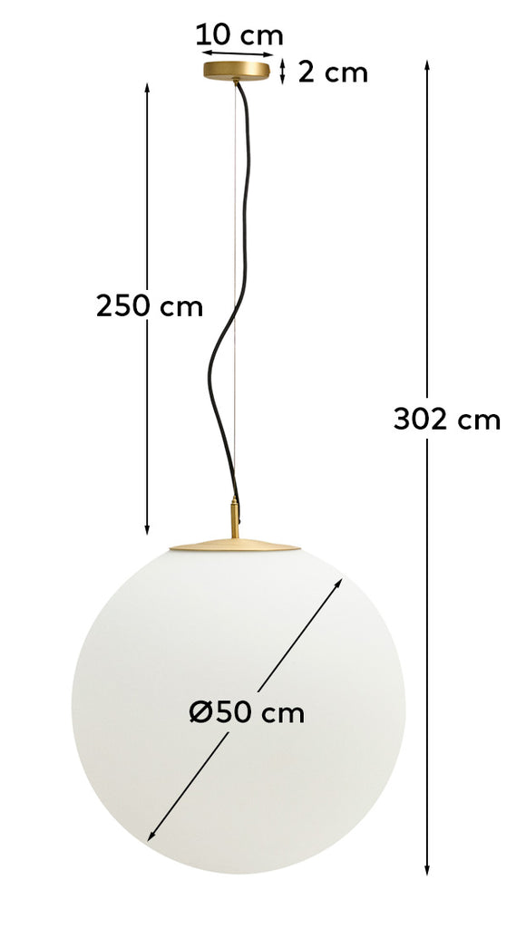 Brisia metal ceiling lamp with brushed brass finish and 1 frosted glass ball Ø50cm