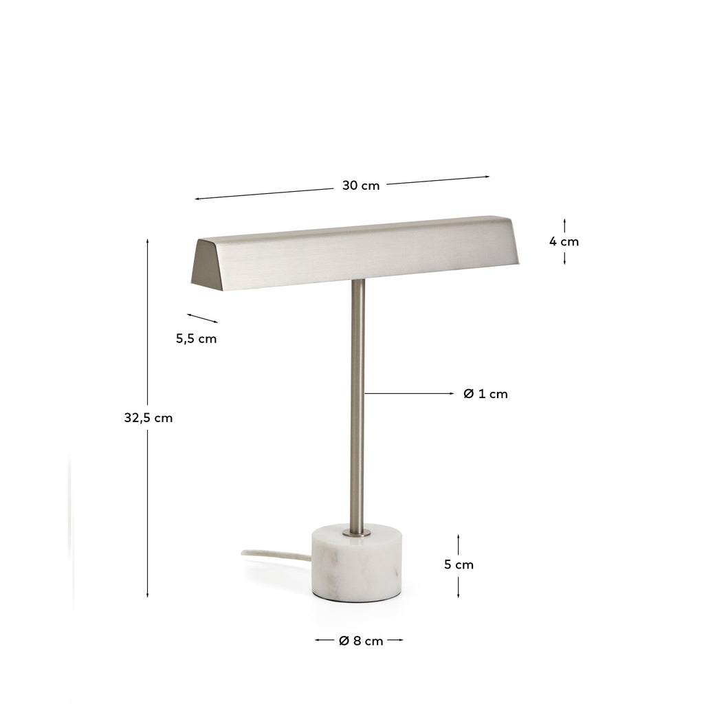 Lynor brushed metal table lamp with white marble base
