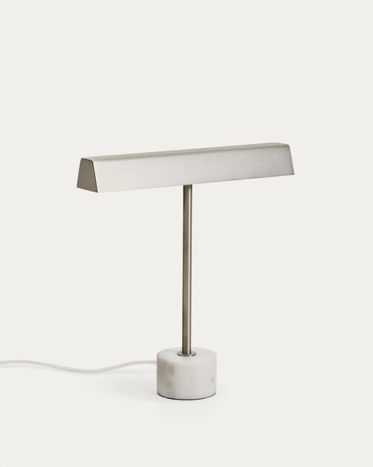 Lynor brushed metal table lamp with white marble base